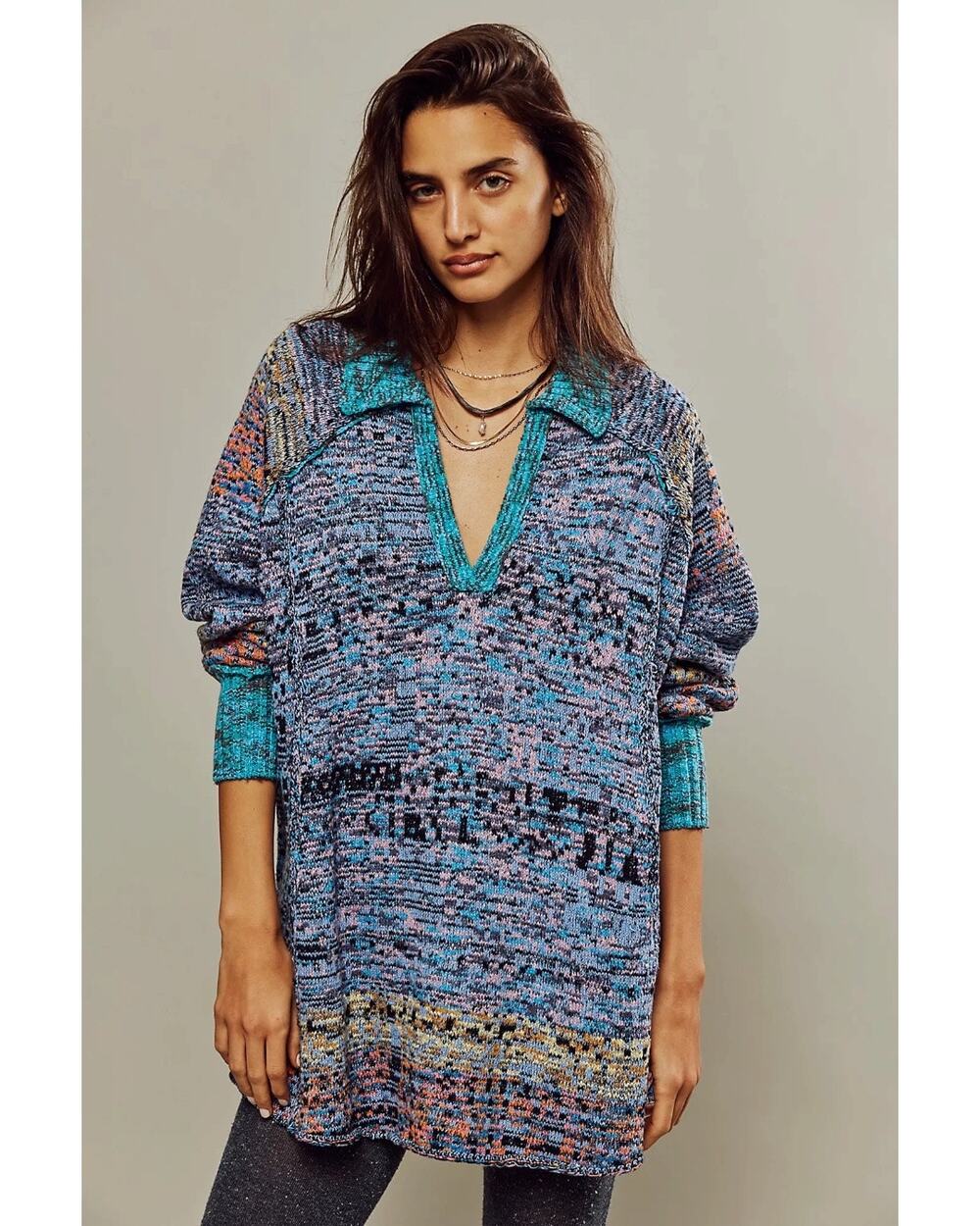 Free People Bohemian Seasons Of Sun Oversized Tunic Sweater Dress XL 70s Fall